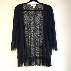 Fringe coverup duster geometric flower pattern hippie boho witchy witchcore S